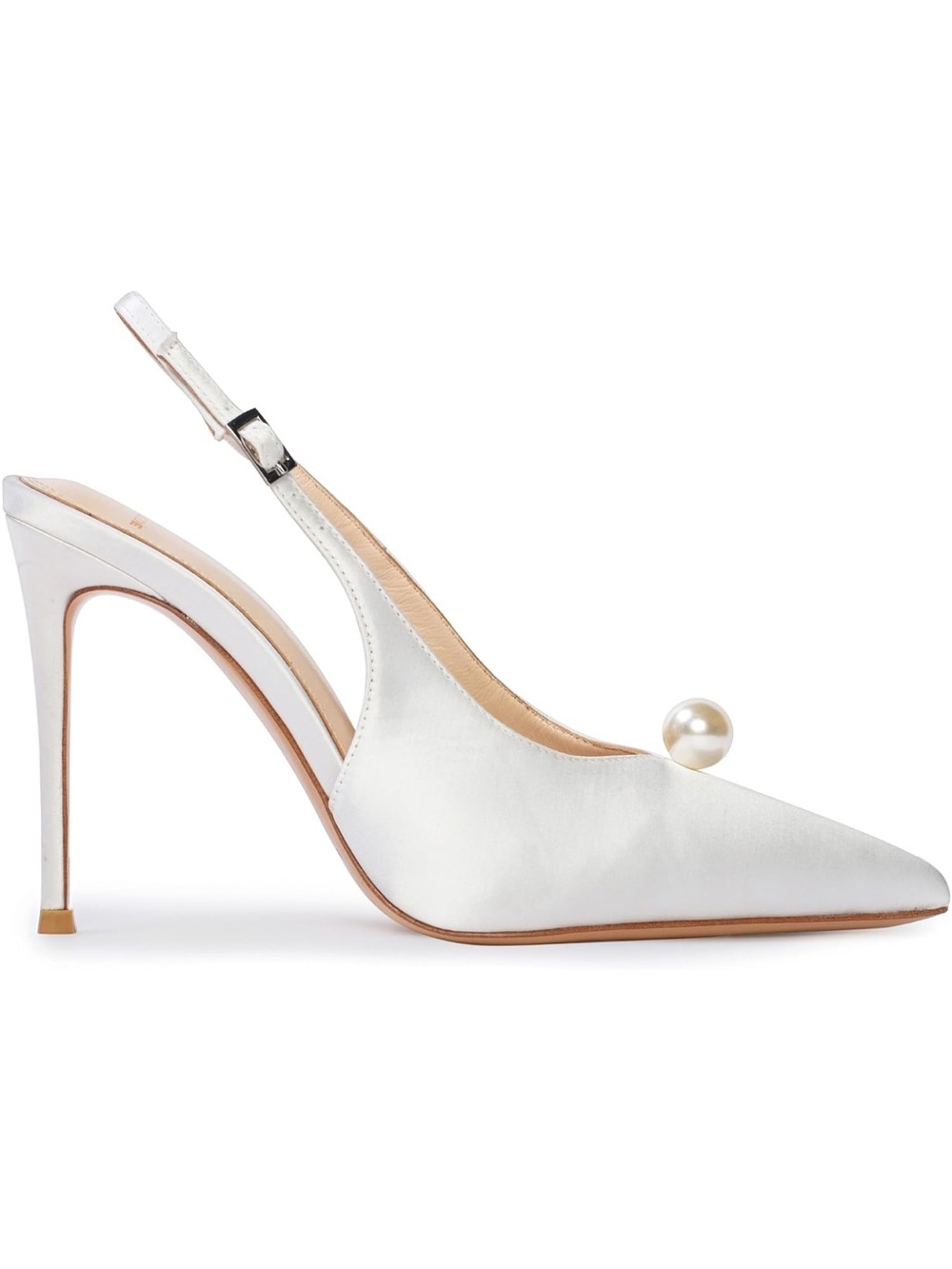Lahoma Latso Satin Slingback Pointed-Toe Heel with Pearl Accent - White
